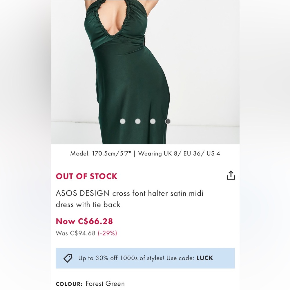 ASOS Forest Green Satin Midi Dress